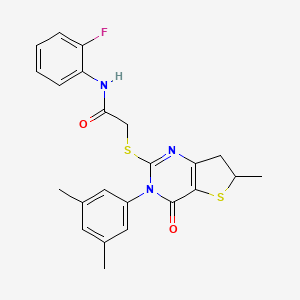 2-((3-(3,5-dimethylphenyl)-6-methyl-4-oxo-3,4,6,7-tetrahydrothieno[3,2-d]pyrimidin-2-yl)thio)-N-(2-fluorophenyl)acetamide