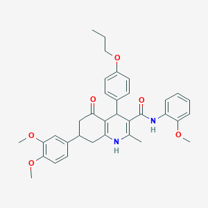 molecular formula C35H38N2O6 B11433792 7-(3,4-dimethoxyphenyl)-N-(2-methoxyphenyl)-2-methyl-5-oxo-4-(4-propoxyphenyl)-1,4,5,6,7,8-hexahydroquinoline-3-carboxamide 