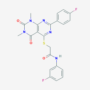 molecular formula C22H17F2N5O3S B11433816 N-(3-fluorophenyl)-2-((2-(4-fluorophenyl)-6,8-dimethyl-5,7-dioxo-5,6,7,8-tetrahydropyrimido[4,5-d]pyrimidin-4-yl)thio)acetamide 