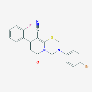 molecular formula C20H15BrFN3OS B11433873 3-(4-bromophenyl)-8-(2-fluorophenyl)-6-oxo-3,4,7,8-tetrahydro-2H,6H-pyrido[2,1-b][1,3,5]thiadiazine-9-carbonitrile 