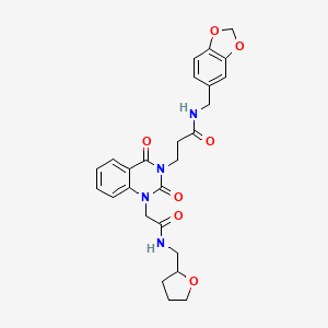 molecular formula C26H28N4O7 B11433907 N-(benzo[d][1,3]dioxol-5-ylmethyl)-3-(2,4-dioxo-1-(2-oxo-2-(((tetrahydrofuran-2-yl)methyl)amino)ethyl)-1,2-dihydroquinazolin-3(4H)-yl)propanamide 