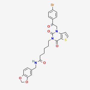 molecular formula C28H26BrN3O6S B11433953 N-[(2H-1,3-benzodioxol-5-yl)methyl]-6-{1-[2-(4-bromophenyl)-2-oxoethyl]-2,4-dioxo-1H,2H,3H,4H-thieno[3,2-d]pyrimidin-3-yl}hexanamide 