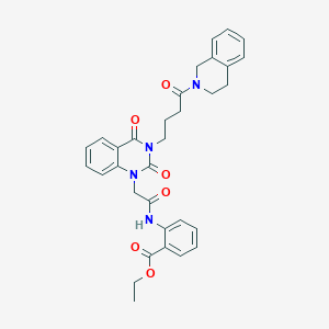 molecular formula C32H32N4O6 B11433982 ethyl 2-({[3-[4-(3,4-dihydroisoquinolin-2(1H)-yl)-4-oxobutyl]-2,4-dioxo-3,4-dihydroquinazolin-1(2H)-yl]acetyl}amino)benzoate 