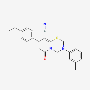 3-(3-methylphenyl)-6-oxo-8-[4-(propan-2-yl)phenyl]-3,4,7,8-tetrahydro-2H,6H-pyrido[2,1-b][1,3,5]thiadiazine-9-carbonitrile