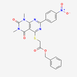 Benzyl 2-((6,8-dimethyl-2-(4-nitrophenyl)-5,7-dioxo-5,6,7,8-tetrahydropyrimido[4,5-d]pyrimidin-4-yl)thio)acetate