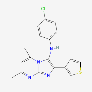 molecular formula C18H15ClN4S B11434062 N-(4-chlorophenyl)-5,7-dimethyl-2-(thiophen-3-yl)imidazo[1,2-a]pyrimidin-3-amine 