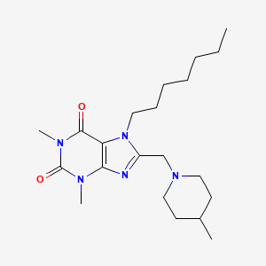 molecular formula C21H35N5O2 B11434078 7-Heptyl-1,3-dimethyl-8-[(4-methylpiperidin-1-yl)methyl]purine-2,6-dione 