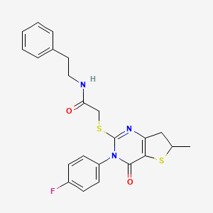 2-((3-(4-fluorophenyl)-6-methyl-4-oxo-3,4,6,7-tetrahydrothieno[3,2-d]pyrimidin-2-yl)thio)-N-phenethylacetamide