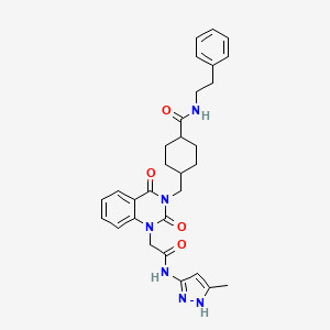 molecular formula C30H34N6O4 B11434111 4-((1-(2-((3-methyl-1H-pyrazol-5-yl)amino)-2-oxoethyl)-2,4-dioxo-1,2-dihydroquinazolin-3(4H)-yl)methyl)-N-phenethylcyclohexanecarboxamide 