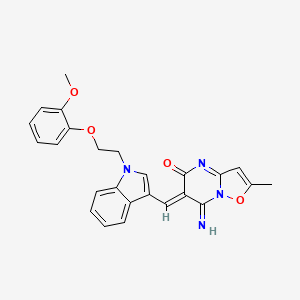 molecular formula C25H22N4O4 B11434170 (6Z)-7-imino-6-({1-[2-(2-methoxyphenoxy)ethyl]-1H-indol-3-yl}methylidene)-2-methyl-6,7-dihydro-5H-[1,2]oxazolo[2,3-a]pyrimidin-5-one 