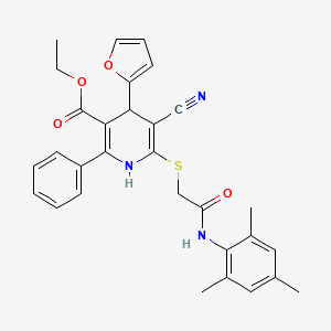 Ethyl 5-cyano-4-(furan-2-yl)-6-({2-oxo-2-[(2,4,6-trimethylphenyl)amino]ethyl}sulfanyl)-2-phenyl-1,4-dihydropyridine-3-carboxylate