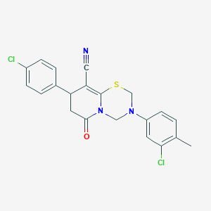 molecular formula C21H17Cl2N3OS B11434209 3-(3-chloro-4-methylphenyl)-8-(4-chlorophenyl)-6-oxo-3,4,7,8-tetrahydro-2H,6H-pyrido[2,1-b][1,3,5]thiadiazine-9-carbonitrile 