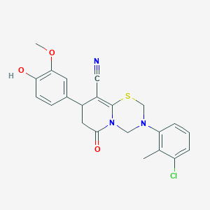 molecular formula C22H20ClN3O3S B11434218 3-(3-chloro-2-methylphenyl)-8-(4-hydroxy-3-methoxyphenyl)-6-oxo-3,4,7,8-tetrahydro-2H,6H-pyrido[2,1-b][1,3,5]thiadiazine-9-carbonitrile 