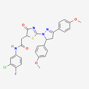 2-{2-[3,5-bis(4-methoxyphenyl)-4,5-dihydro-1H-pyrazol-1-yl]-4-oxo-4,5-dihydro-1,3-thiazol-5-yl}-N-(3-chloro-4-fluorophenyl)acetamide