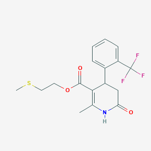 molecular formula C17H18F3NO3S B11434358 2-(Methylsulfanyl)ethyl 2-methyl-6-oxo-4-[2-(trifluoromethyl)phenyl]-1,4,5,6-tetrahydropyridine-3-carboxylate 