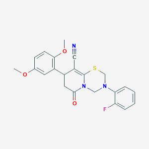 8-(2,5-Dimethoxyphenyl)-3-(2-fluorophenyl)-6-oxo-2,4,7,8-tetrahydropyrido[2,1-b][1,3,5]thiadiazine-9-carbonitrile