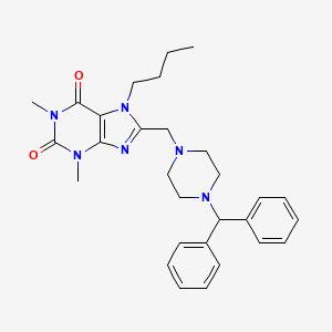 molecular formula C29H36N6O2 B11434497 8-[(4-Benzhydrylpiperazin-1-yl)methyl]-7-butyl-1,3-dimethylpurine-2,6-dione 