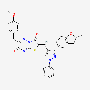 molecular formula C32H25N5O4S B11434521 (2Z)-6-(4-methoxybenzyl)-2-{[3-(2-methyl-2,3-dihydro-1-benzofuran-5-yl)-1-phenyl-1H-pyrazol-4-yl]methylidene}-7H-[1,3]thiazolo[3,2-b][1,2,4]triazine-3,7(2H)-dione 