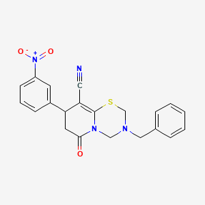 molecular formula C21H18N4O3S B11434562 3-benzyl-8-(3-nitrophenyl)-6-oxo-3,4,7,8-tetrahydro-2H,6H-pyrido[2,1-b][1,3,5]thiadiazine-9-carbonitrile 