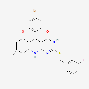 5-(4-bromophenyl)-2-[(3-fluorobenzyl)sulfanyl]-8,8-dimethyl-5,8,9,10-tetrahydropyrimido[4,5-b]quinoline-4,6(3H,7H)-dione