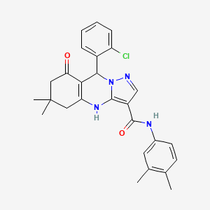 molecular formula C27H27ClN4O2 B11434703 9-(2-chlorophenyl)-N-(3,4-dimethylphenyl)-6,6-dimethyl-8-oxo-4,5,6,7,8,9-hexahydropyrazolo[5,1-b]quinazoline-3-carboxamide 