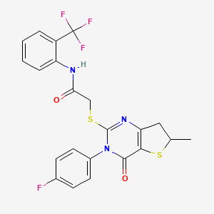 2-((3-(4-fluorophenyl)-6-methyl-4-oxo-3,4,6,7-tetrahydrothieno[3,2-d]pyrimidin-2-yl)thio)-N-(2-(trifluoromethyl)phenyl)acetamide