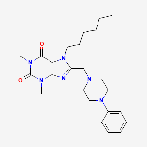 molecular formula C24H34N6O2 B11435048 7-Hexyl-1,3-dimethyl-8-[(4-phenylpiperazin-1-yl)methyl]purine-2,6-dione 