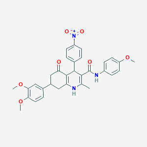 molecular formula C32H31N3O7 B11435090 7-(3,4-dimethoxyphenyl)-N-(4-methoxyphenyl)-2-methyl-4-(4-nitrophenyl)-5-oxo-1,4,5,6,7,8-hexahydroquinoline-3-carboxamide 