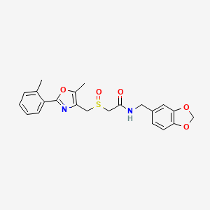 molecular formula C22H22N2O5S B11435091 N-(Benzo[d][1,3]dioxol-5-ylmethyl)-2-(((5-methyl-2-(o-tolyl)oxazol-4-yl)methyl)sulfinyl)acetamide 