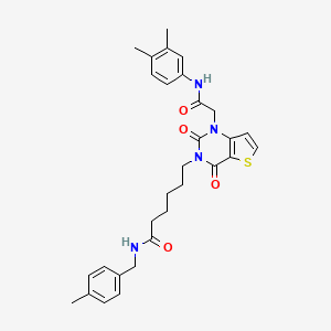 molecular formula C30H34N4O4S B11435106 6-(1-(2-((3,4-dimethylphenyl)amino)-2-oxoethyl)-2,4-dioxo-1,2-dihydrothieno[3,2-d]pyrimidin-3(4H)-yl)-N-(4-methylbenzyl)hexanamide 