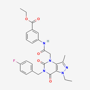 molecular formula C26H26FN5O5 B11435137 ethyl 3-(2-(1-ethyl-6-(4-fluorobenzyl)-3-methyl-5,7-dioxo-6,7-dihydro-1H-pyrazolo[4,3-d]pyrimidin-4(5H)-yl)acetamido)benzoate 