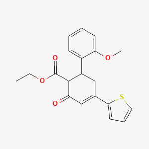 molecular formula C20H20O4S B11435224 Ethyl 2'-methoxy-3-oxo-5-(thiophen-2-yl)-1,2,3,6-tetrahydro-[1,1'-biphenyl]-2-carboxylate 