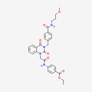 molecular formula C31H32N4O7 B11435266 ethyl 4-(2-(3-(4-((3-methoxypropyl)carbamoyl)benzyl)-2,4-dioxo-3,4-dihydroquinazolin-1(2H)-yl)acetamido)benzoate 