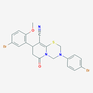 molecular formula C21H17Br2N3O2S B11435462 8-(5-bromo-2-methoxyphenyl)-3-(4-bromophenyl)-6-oxo-3,4,7,8-tetrahydro-2H,6H-pyrido[2,1-b][1,3,5]thiadiazine-9-carbonitrile 