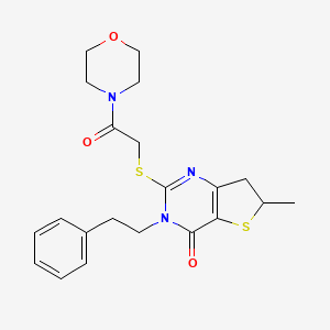 molecular formula C21H25N3O3S2 B11435524 6-methyl-2-((2-morpholino-2-oxoethyl)thio)-3-phenethyl-6,7-dihydrothieno[3,2-d]pyrimidin-4(3H)-one 