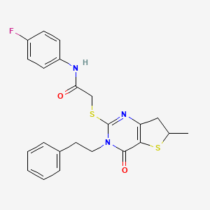 molecular formula C23H22FN3O2S2 B11435642 N-(4-fluorophenyl)-2-((6-methyl-4-oxo-3-phenethyl-3,4,6,7-tetrahydrothieno[3,2-d]pyrimidin-2-yl)thio)acetamide 