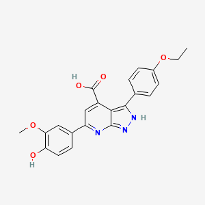 molecular formula C22H19N3O5 B11435649 3-(4-ethoxyphenyl)-6-(4-hydroxy-3-methoxyphenyl)-1H-pyrazolo[3,4-b]pyridine-4-carboxylic acid 