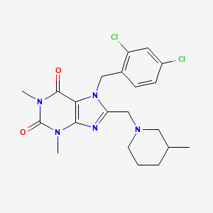 molecular formula C21H25Cl2N5O2 B11435652 7-[(2,4-dichlorophenyl)methyl]-1,3-dimethyl-8-[(3-methylpiperidin-1-yl)methyl]-2,3,6,7-tetrahydro-1H-purine-2,6-dione 