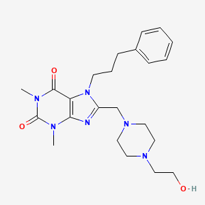 molecular formula C23H32N6O3 B11435660 8-{[4-(2-hydroxyethyl)piperazin-1-yl]methyl}-1,3-dimethyl-7-(3-phenylpropyl)-3,7-dihydro-1H-purine-2,6-dione 