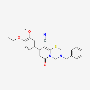 molecular formula C24H25N3O3S B11435686 3-benzyl-8-(4-ethoxy-3-methoxyphenyl)-6-oxo-3,4,7,8-tetrahydro-2H,6H-pyrido[2,1-b][1,3,5]thiadiazine-9-carbonitrile 