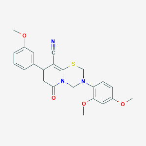 3-(2,4-dimethoxyphenyl)-8-(3-methoxyphenyl)-6-oxo-3,4,7,8-tetrahydro-2H,6H-pyrido[2,1-b][1,3,5]thiadiazine-9-carbonitrile