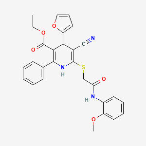 molecular formula C28H25N3O5S B11435780 Ethyl 5-cyano-4-(furan-2-yl)-6-({2-[(2-methoxyphenyl)amino]-2-oxoethyl}sulfanyl)-2-phenyl-1,4-dihydropyridine-3-carboxylate 