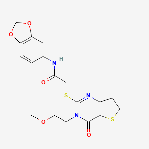 molecular formula C19H21N3O5S2 B11435804 N-(benzo[d][1,3]dioxol-5-yl)-2-((3-(2-methoxyethyl)-6-methyl-4-oxo-3,4,6,7-tetrahydrothieno[3,2-d]pyrimidin-2-yl)thio)acetamide 