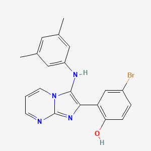 molecular formula C20H17BrN4O B11435827 4-Bromo-2-{3-[(3,5-dimethylphenyl)amino]imidazo[1,2-a]pyrimidin-2-yl}phenol 