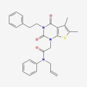 molecular formula C27H27N3O3S B11435848 2-[5,6-dimethyl-2,4-dioxo-3-(2-phenylethyl)-1H,2H,3H,4H-thieno[2,3-d]pyrimidin-1-yl]-N-phenyl-N-(prop-2-en-1-yl)acetamide 