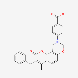 molecular formula C27H23NO5 B11435913 methyl 4-(3-benzyl-4-methyl-2-oxo-2H,8H-chromeno[8,7-e][1,3]oxazin-9(10H)-yl)benzoate 