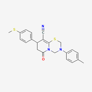 molecular formula C22H21N3OS2 B11435936 3-(4-methylphenyl)-8-[4-(methylsulfanyl)phenyl]-6-oxo-3,4,7,8-tetrahydro-2H,6H-pyrido[2,1-b][1,3,5]thiadiazine-9-carbonitrile 