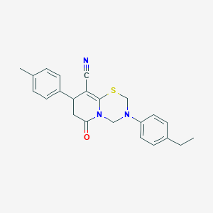 molecular formula C23H23N3OS B11435987 3-(4-ethylphenyl)-8-(4-methylphenyl)-6-oxo-3,4,7,8-tetrahydro-2H,6H-pyrido[2,1-b][1,3,5]thiadiazine-9-carbonitrile 