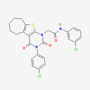 molecular formula C25H21Cl2N3O3S B11435990 N-(3-chlorophenyl)-2-(3-(4-chlorophenyl)-2,4-dioxo-2,3,4,5,6,7,8,9-octahydro-1H-cyclohepta[4,5]thieno[2,3-d]pyrimidin-1-yl)acetamide 