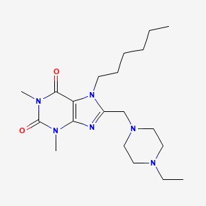 molecular formula C20H34N6O2 B11436066 8-[(4-ethylpiperazin-1-yl)methyl]-7-hexyl-1,3-dimethyl-3,7-dihydro-1H-purine-2,6-dione 